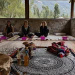 Peaceful ceremony room prepared for an ayahuasca experience