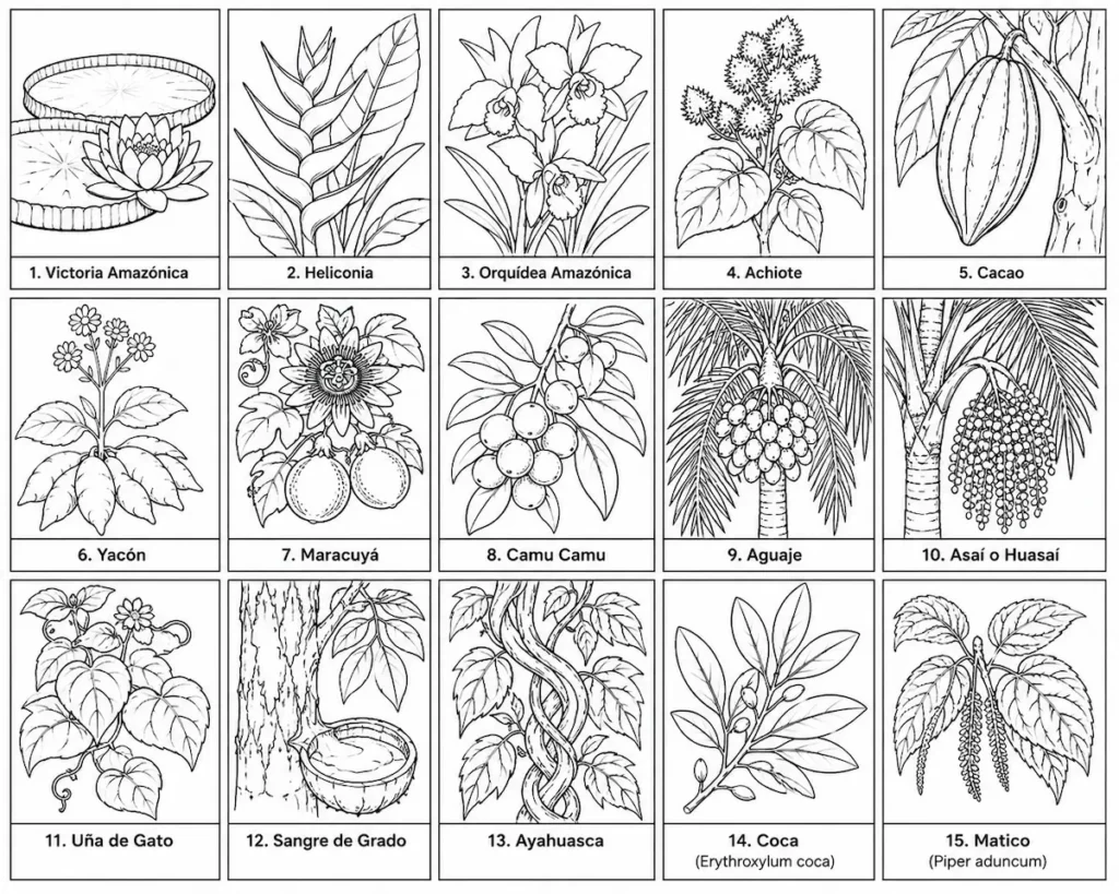 plantas de la selva para colorear