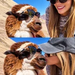 Viajera tomándose una foto con una alpaca en la Montaña de 7 Colores